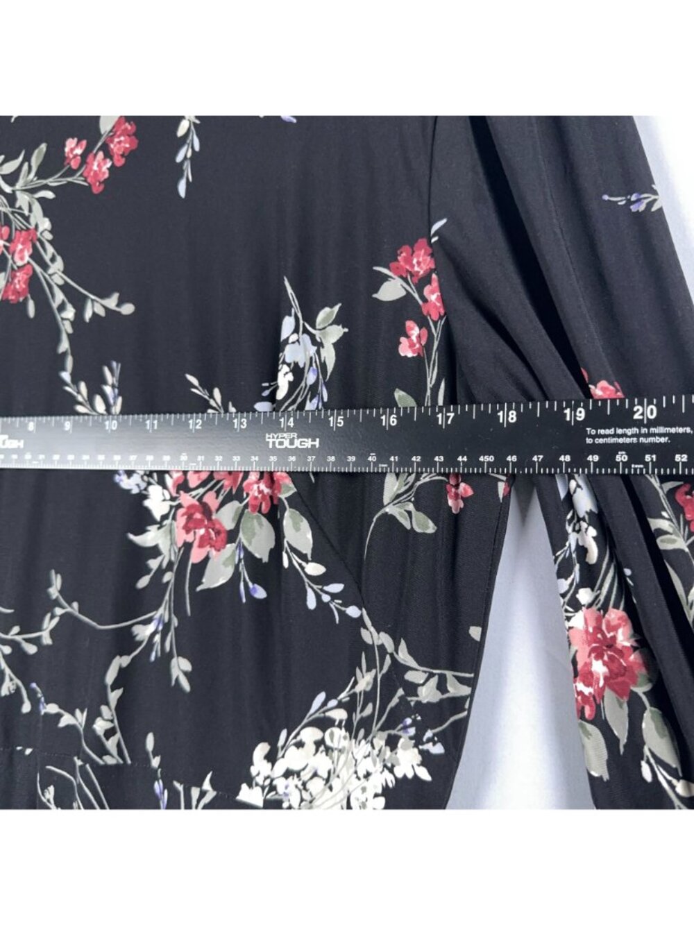Lauren Ralph Lauren Dress Size 12 Midi Black Floral Print 3/4 Sleeves Keyhole - Picture 7 of 10